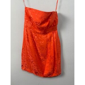 Tibi New York 100% Silk Strapless Mini Dress Orange Mandarin Jacquard Size 6 Y2K